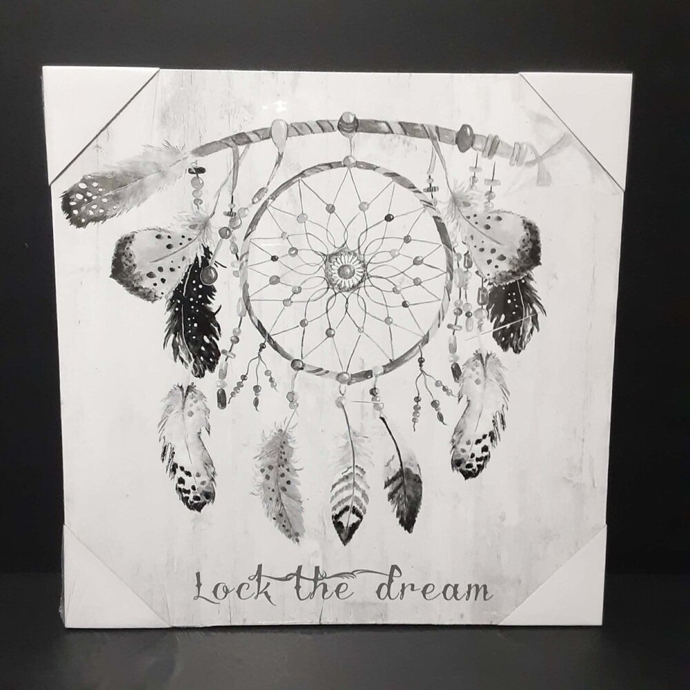 Feather Dream Catcher "Lock The Dream" Wall Art Decor  11"x11" NEW